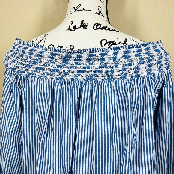 Soprano blue striped top off the shoulder long sleeve blouse size M - Picture 11 of 15